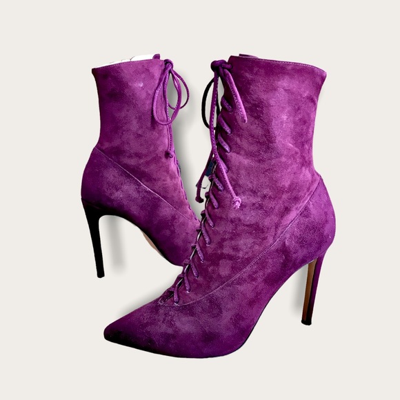Vero Cuoio Shoes - $349 Vero Cuoio Plum/Burgundy Genuine Leather/Suede LaceUp Stiletto Ankle Bootie